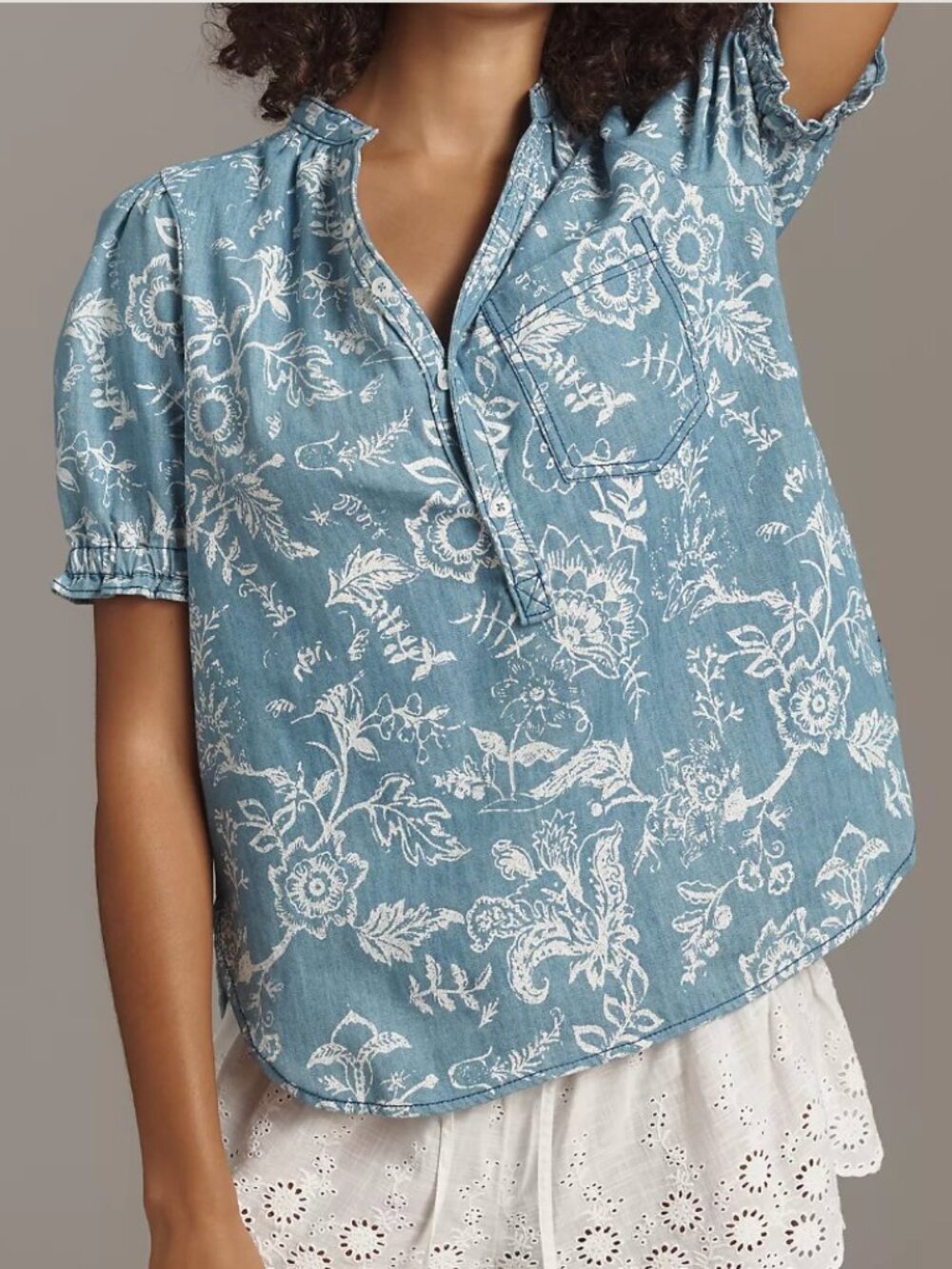 Anthropologie Pilcro Blue Floral Popover Blouse